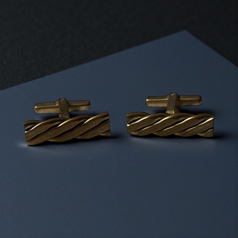 Brass VTG Cufflinks Rope Braid Design Possibly Handmade Unique Repaired Read‎
